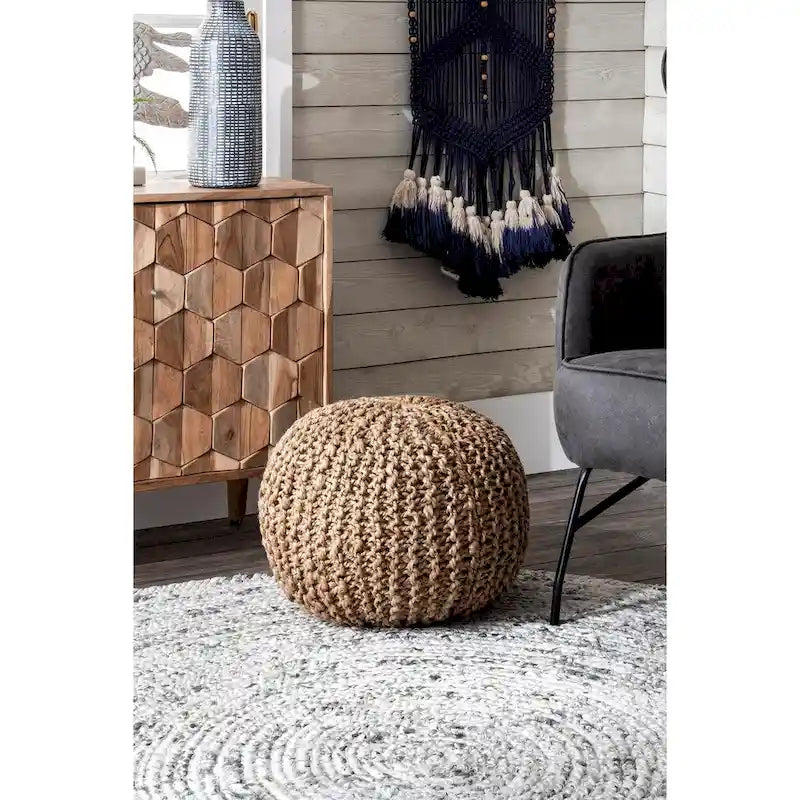 Nuloom York Classic Solid Knitted Jute Ottoman Pouf 11
