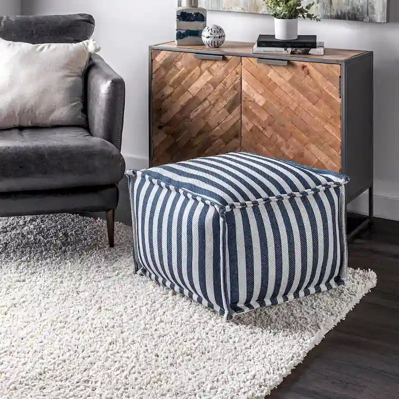 Nuloom Porto Striped Printed Ottoman Pouf for Indoor/Outdoor Use 8