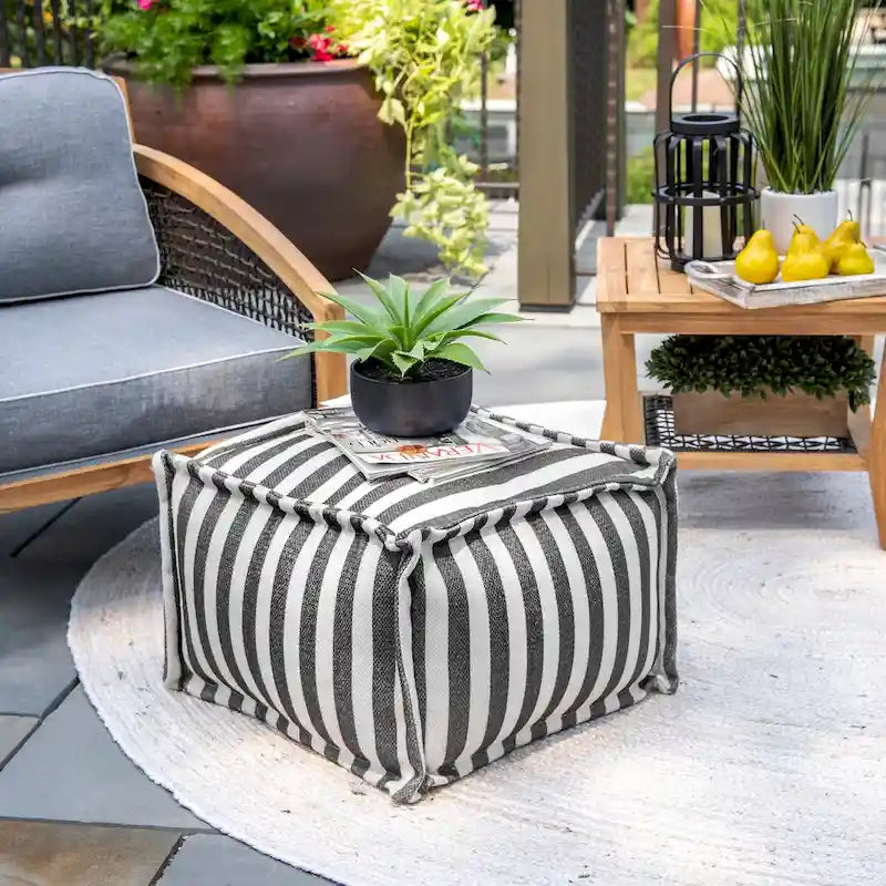 Nuloom Porto Striped Printed Ottoman Pouf for Indoor/Outdoor Use 3