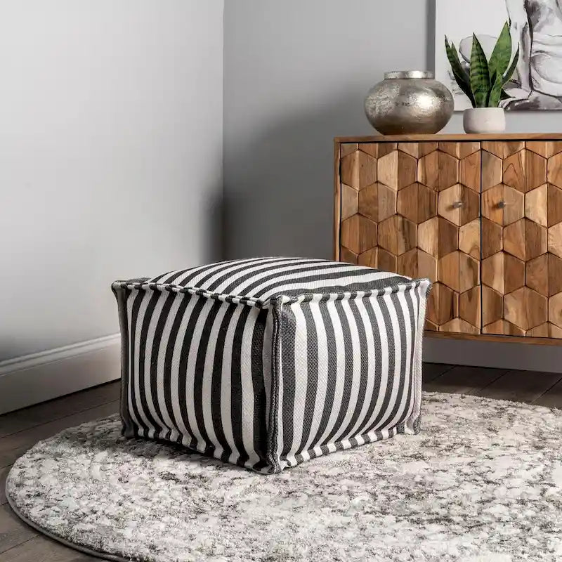 Nuloom Porto Striped Printed Ottoman Pouf for Indoor/Outdoor Use 6
