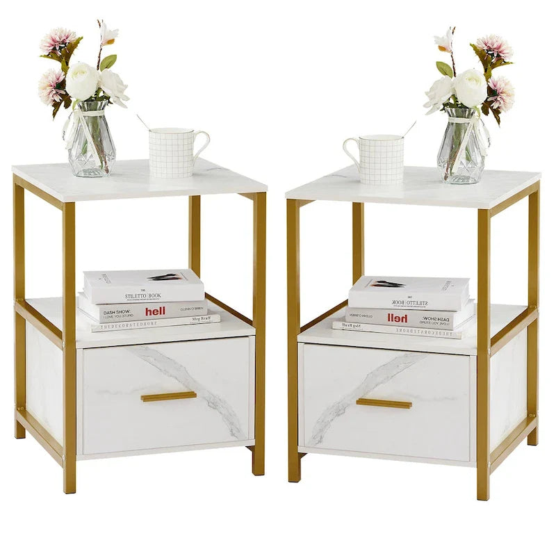 Javlergo Set of 2 Modern Square 1-Drawer Nightstands - Stylish End Tables for Bedroom and Living Room 4