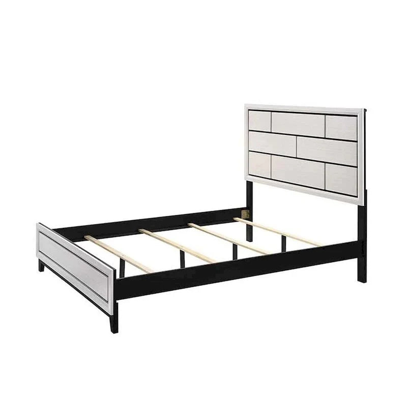 Asir Queen Bed with Geometric Panel Headboard in Modern White Wood Finish 2