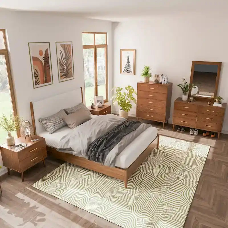 Beau Midcentury 6-Piece Walnut Queen Bedroom Set by Furniture of America 31