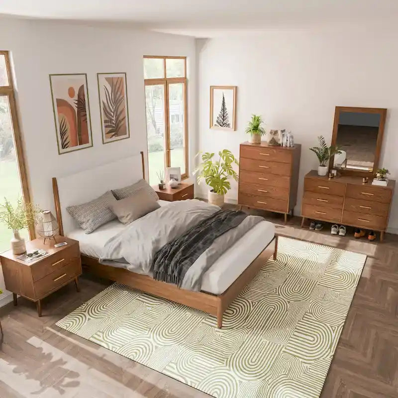 Beau Midcentury 6-Piece Walnut Queen Bedroom Set by Furniture of America 1