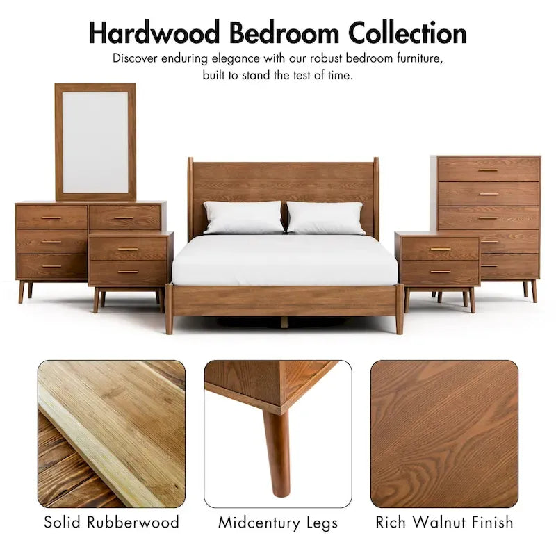 Beau Midcentury 6-Piece Walnut Queen Bedroom Set by Furniture of America 12