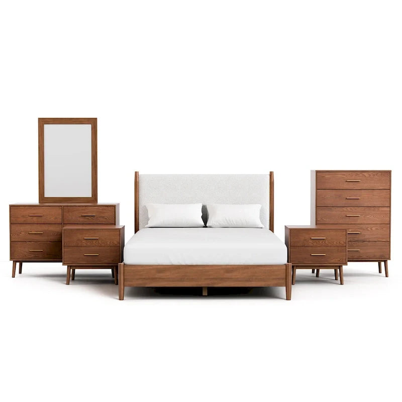 Beau Midcentury 6-Piece Walnut Queen Bedroom Set by Furniture of America 19