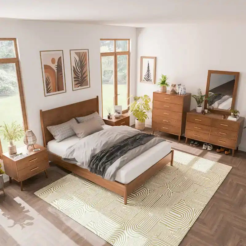 Beau Midcentury 6-Piece Walnut Queen Bedroom Set by Furniture of America 25