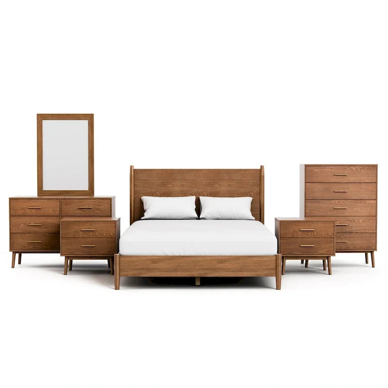Beau Midcentury 6-Piece Walnut Queen Bedroom Set by Furniture of America 28