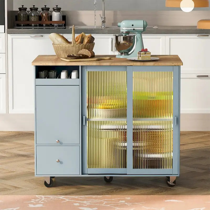 Merax Spacious Kitchen Island Cart with Adjustable Shelf and Dual Drawers 3