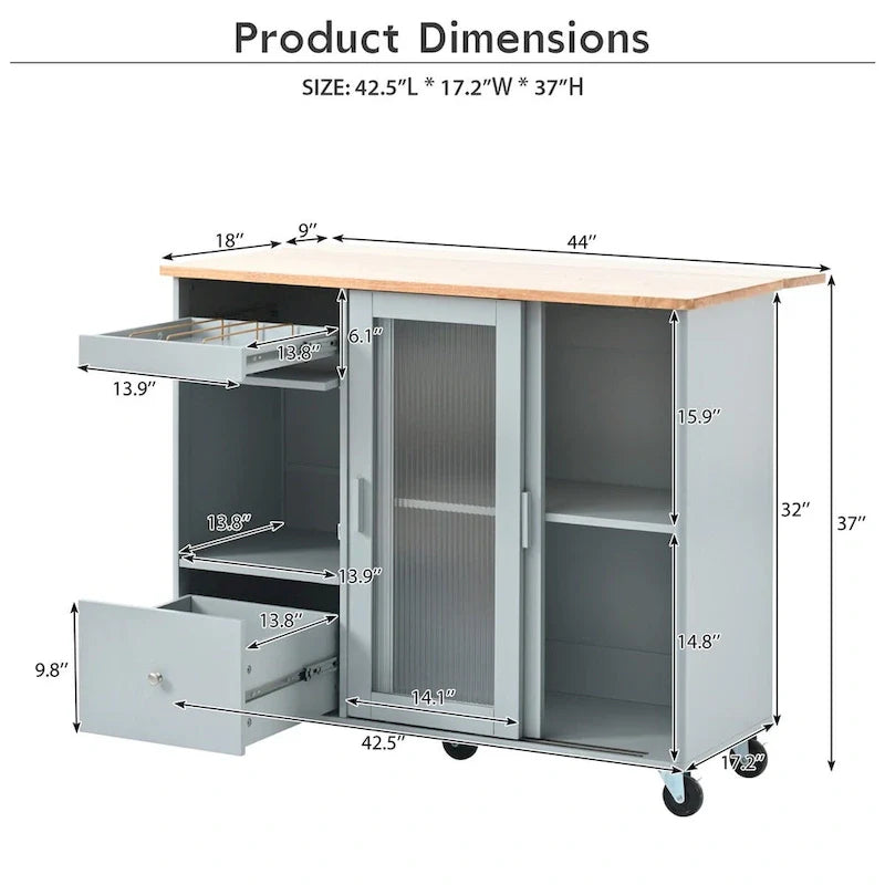 Merax Spacious Kitchen Island Cart with Adjustable Shelf and Dual Drawers 10