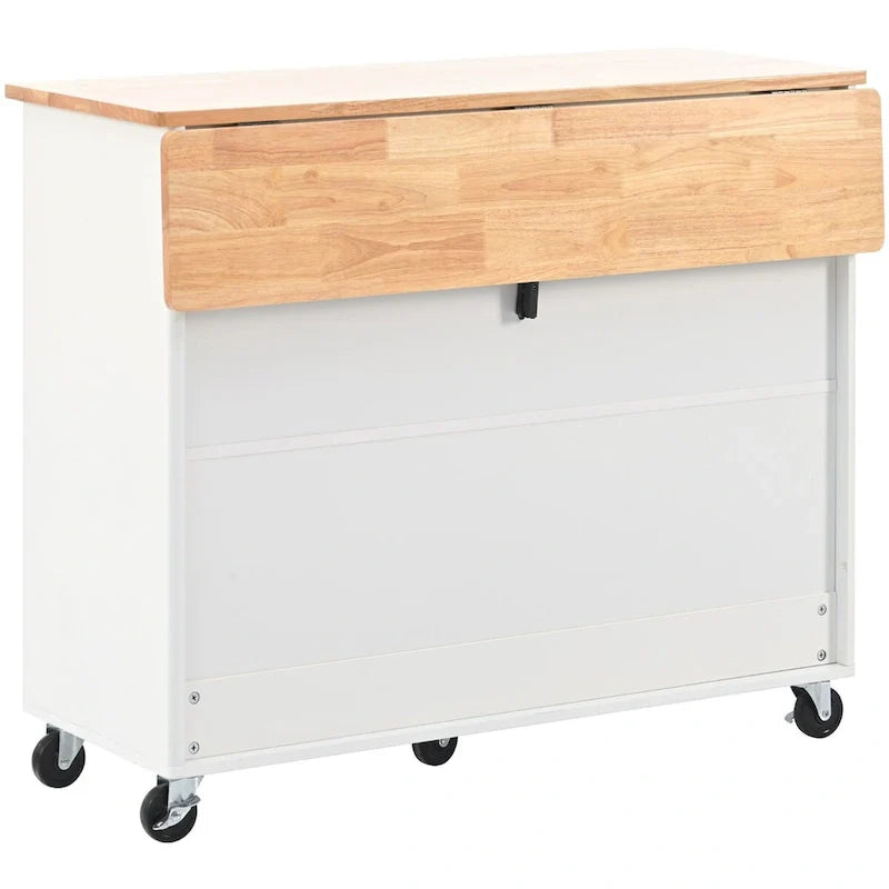 Kitchen Island with Drop Leaf Sliding Glass Doors and Storage on Wheels 17