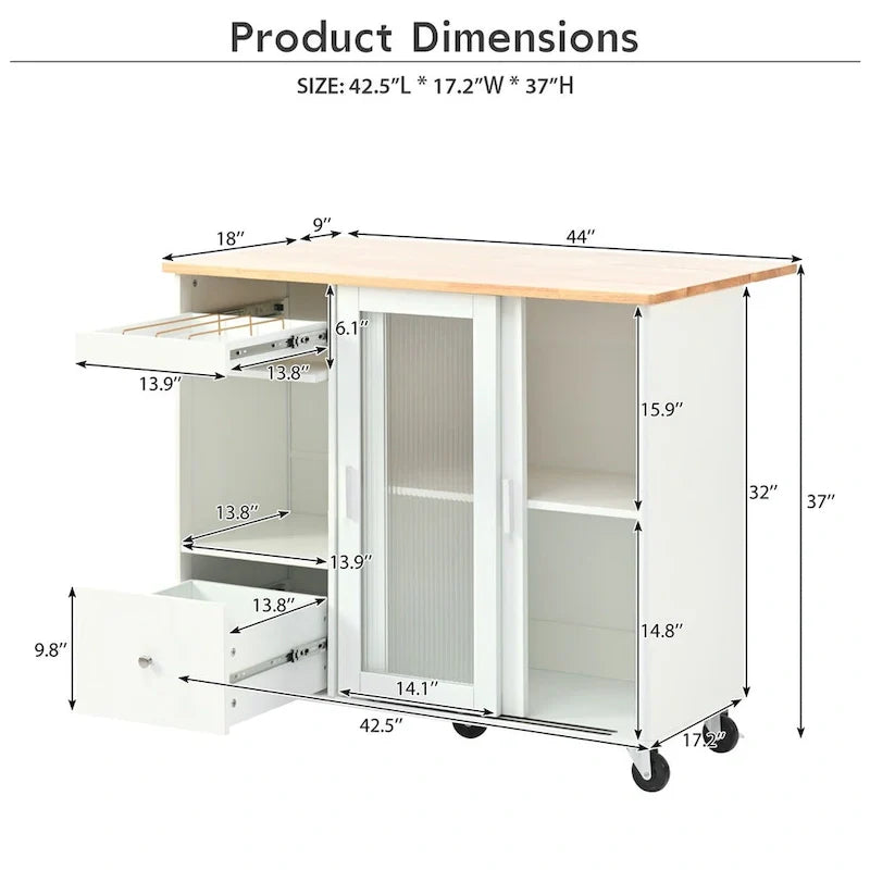 Merax Spacious Kitchen Island Cart with Adjustable Shelf and Dual Drawers 20