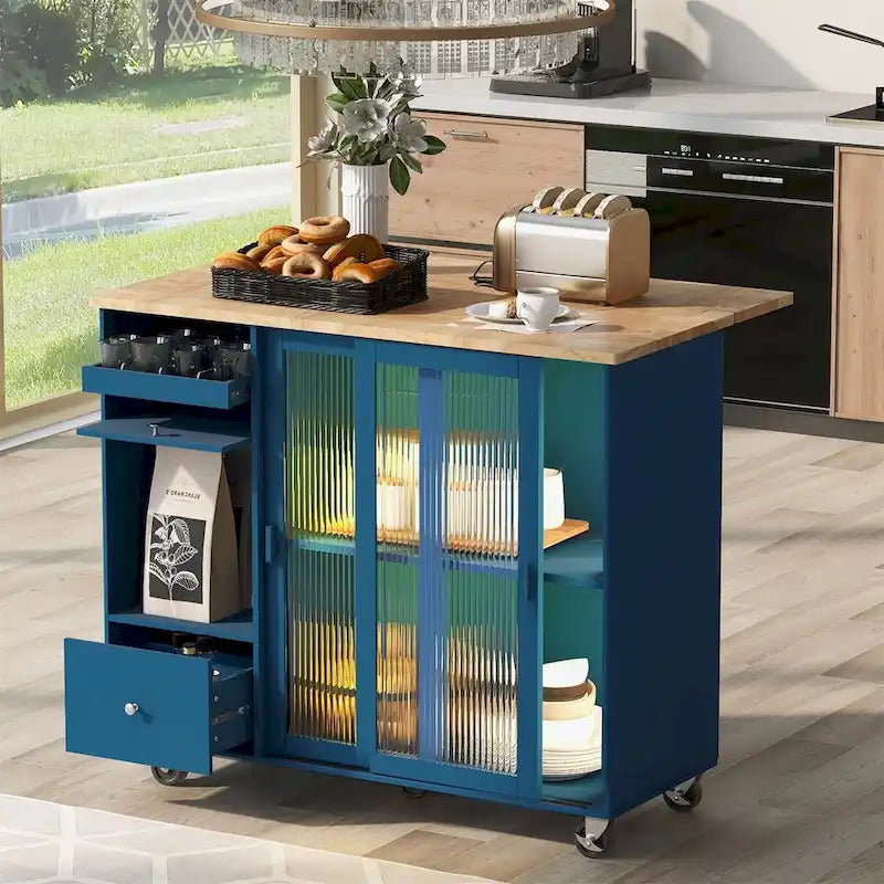Merax Spacious Kitchen Island Cart with Adjustable Shelf and Dual Drawers 21