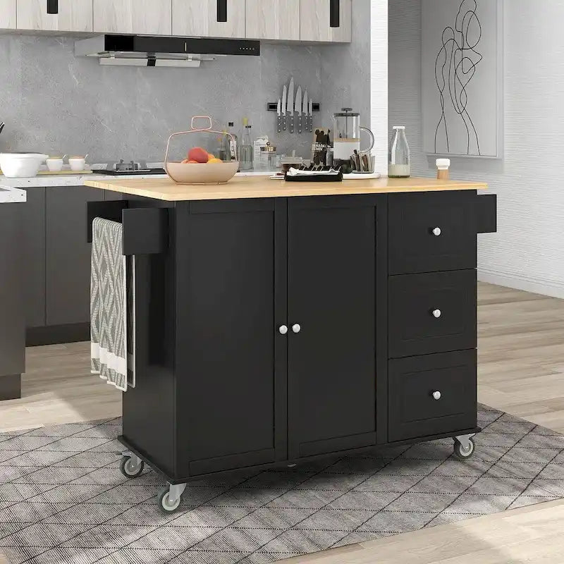 Mobile Kitchen Island on Wheels with Drop Leaf and Solid Wood Top 7