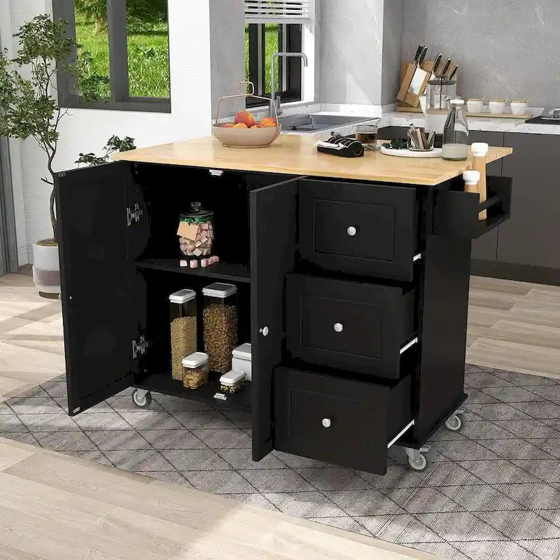 Mobile Kitchen Island on Wheels with Drop Leaf and Solid Wood Top 9