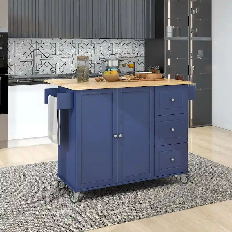 Mobile Kitchen Island on Wheels with Drop Leaf and Solid Wood Top 10