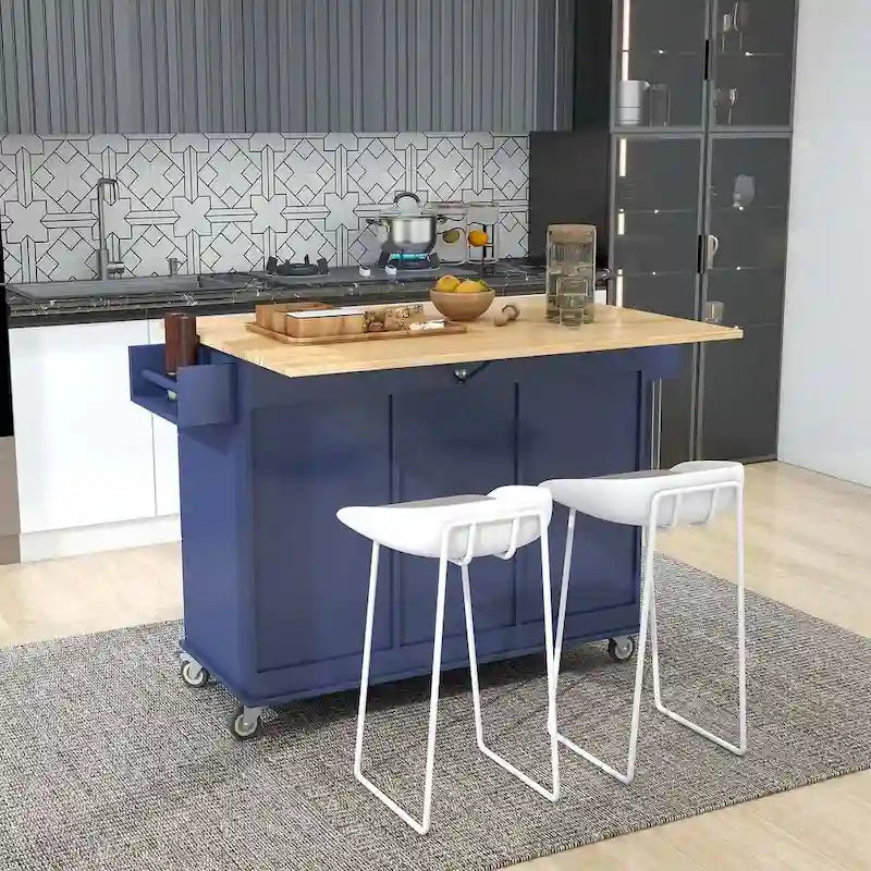 Mobile Kitchen Island on Wheels with Drop Leaf and Solid Wood Top 13
