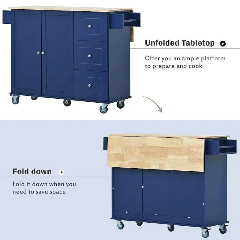 Mobile Kitchen Island on Wheels with Drop Leaf and Solid Wood Top 15