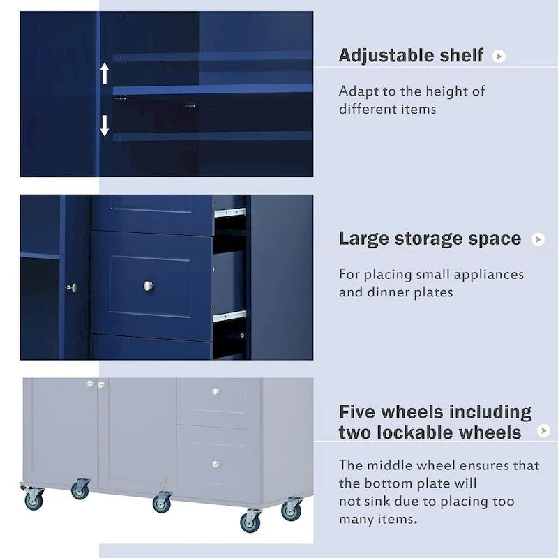 Mobile Kitchen Island on Wheels with Drop Leaf and Solid Wood Top 17