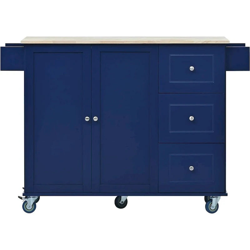 Mobile Kitchen Island on Wheels with Drop Leaf and Solid Wood Top 19