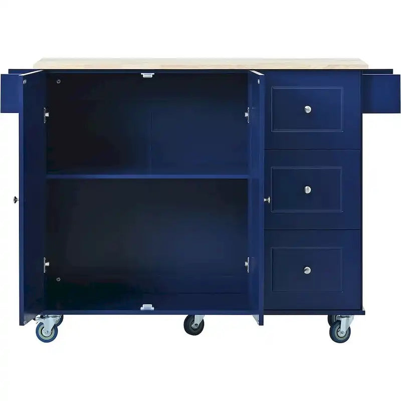 Mobile Kitchen Island on Wheels with Drop Leaf and Solid Wood Top 20
