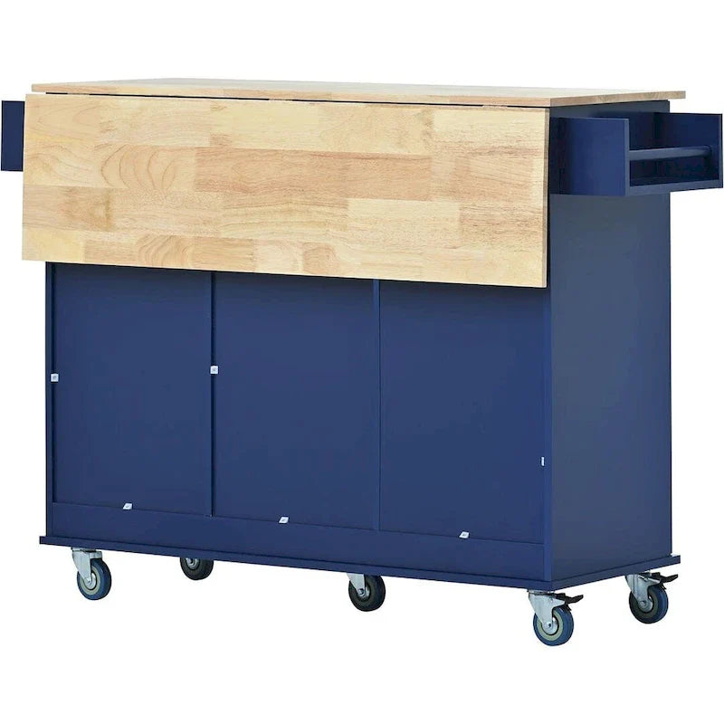 Mobile Kitchen Island on Wheels with Drop Leaf and Solid Wood Top 21