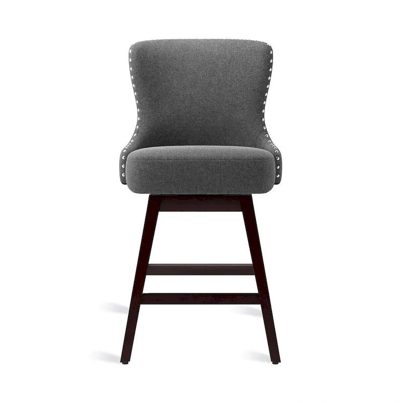 Swivel Bar Stool with Upholstered Seat and Nailhead Detail 32