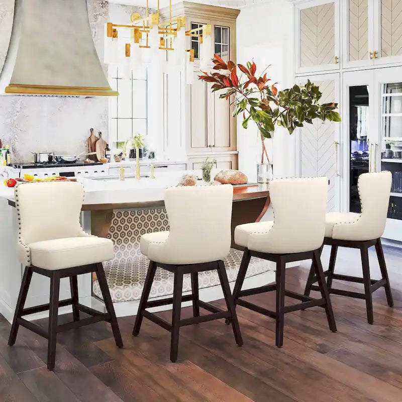 Swivel Bar Stool with Upholstered Seat and Nailhead Detail 36