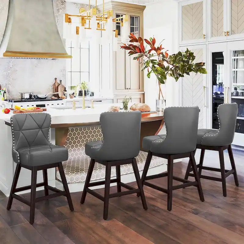 Swivel Bar Stool with Upholstered Seat and Nailhead Detail 37