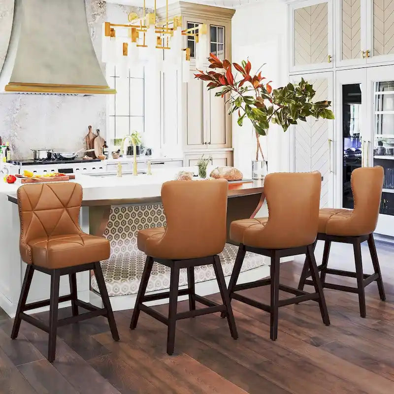 LUE BONA Set of 4 Mid-Century Modern 26-Inch Swivel Counter Stools with Faux Leather and Fabric Upholstery for Kitchen Island