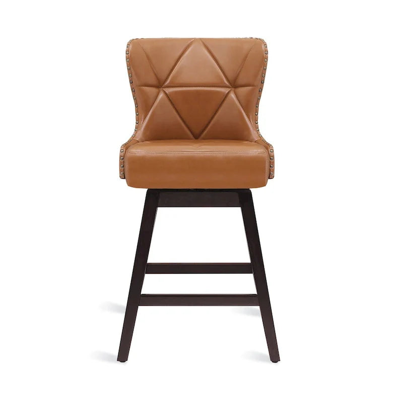 LUE BONA Set of 4 Mid-Century Modern 26-Inch Swivel Counter Stools with Faux Leather and Fabric Upholstery for Kitchen Island