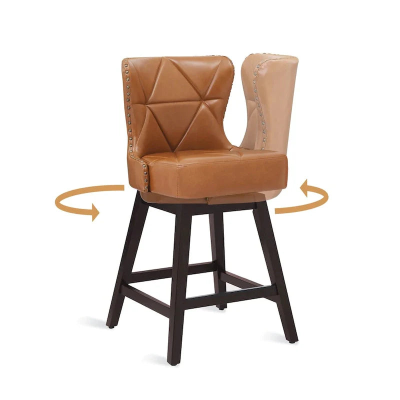 Swivel Bar Stool with Upholstered Seat and Nailhead Detail 4