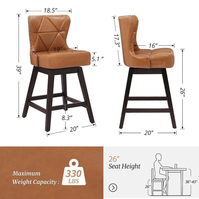 Swivel Bar Stool with Upholstered Seat and Nailhead Detail 5