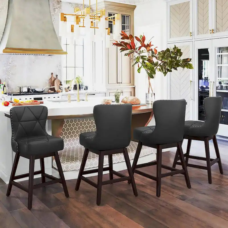 Swivel Bar Stool with Upholstered Seat and Nailhead Detail 12