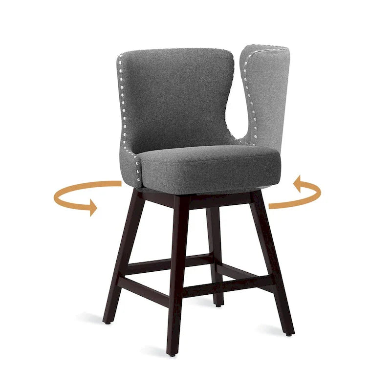 Swivel Bar Stool with Upholstered Seat and Nailhead Detail 20