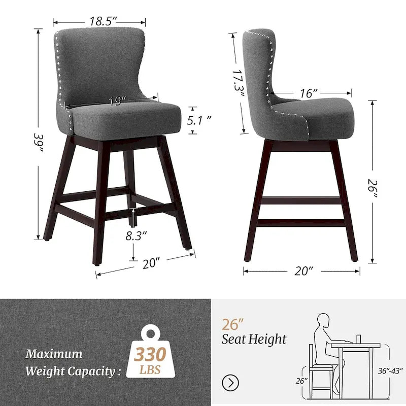 Swivel Bar Stool with Upholstered Seat and Nailhead Detail 21