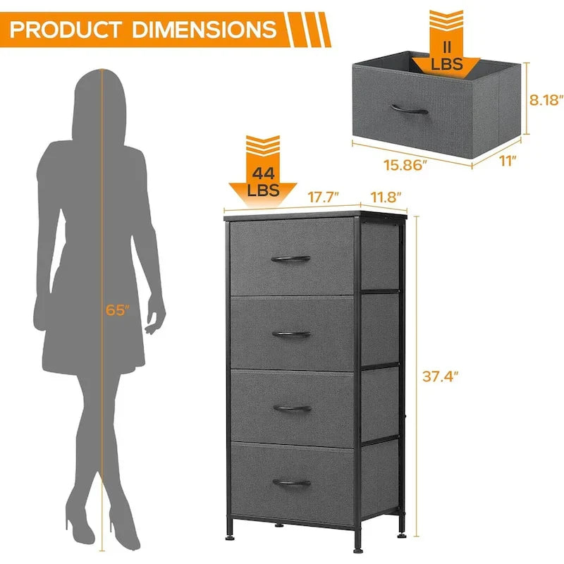 4-Drawer Fabric Dresser for Bedroom - Tall Storage Organizer for Clothing, Closet, Kids' Room, and Cabinet 4