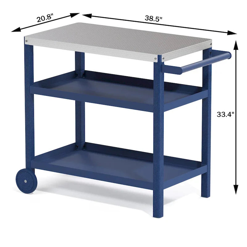 Outdoor Prep Cart with Stainless Steel Top Shelves and Wheels 34