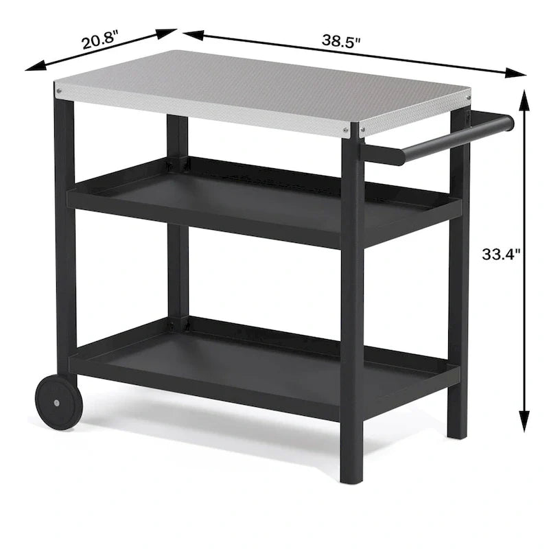 Outdoor Prep Cart with Stainless Steel Top Shelves and Wheels 3