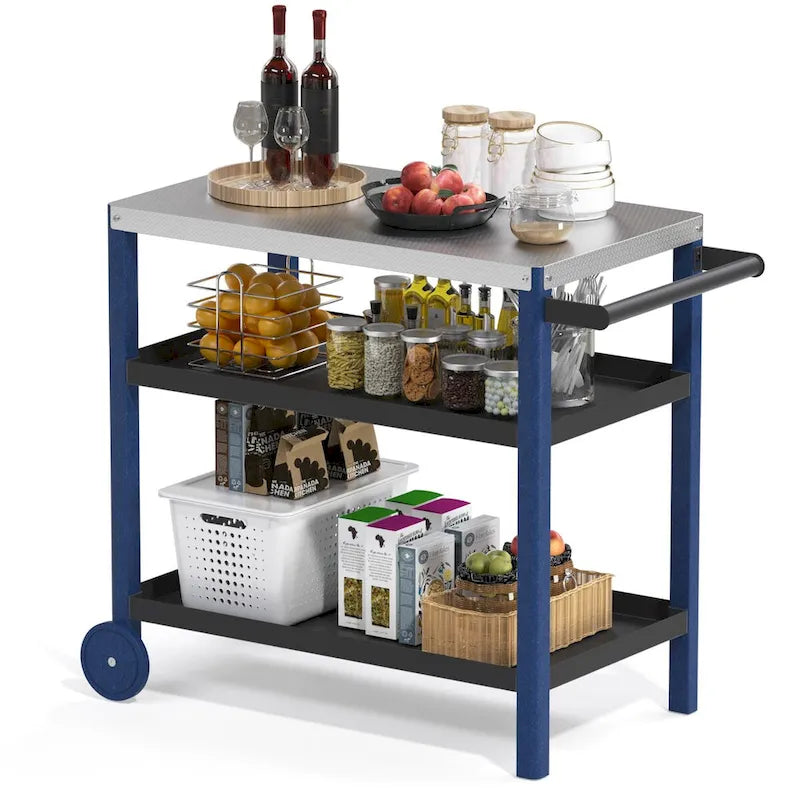 Outdoor Prep Cart with Stainless Steel Top Shelves and Wheels 5