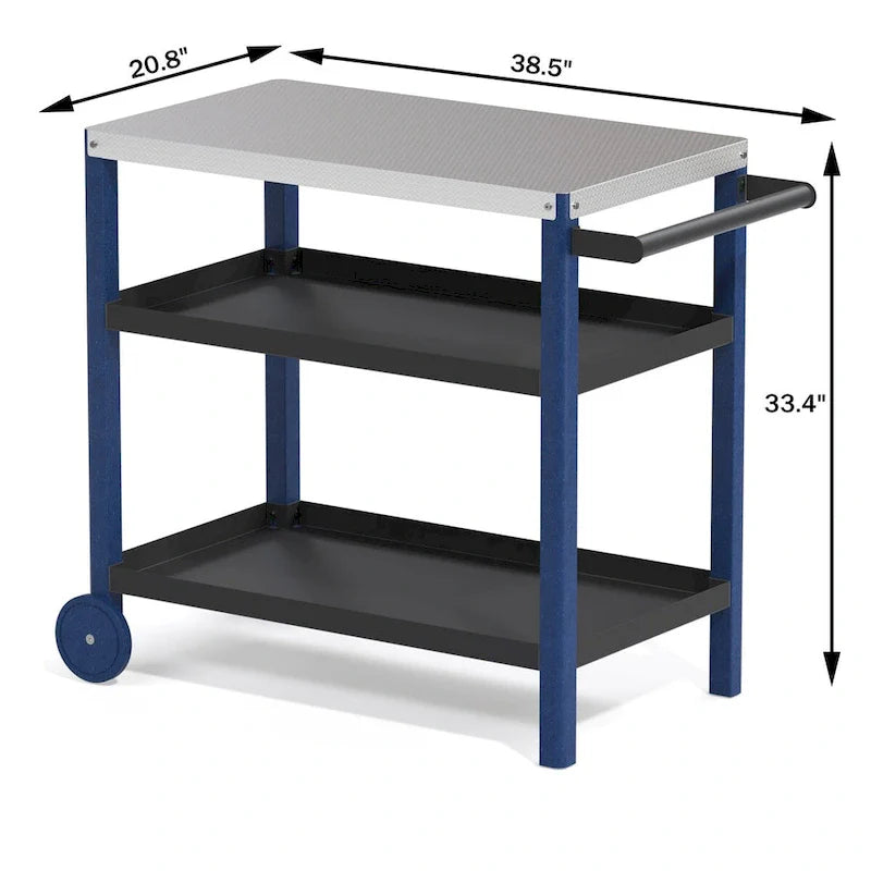 Outdoor Prep Cart with Stainless Steel Top Shelves and Wheels 11