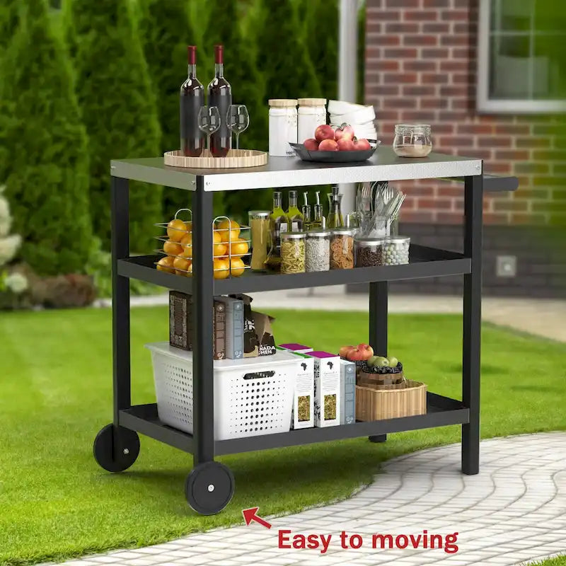 Outdoor Prep Cart with Stainless Steel Top Shelves and Wheels 20