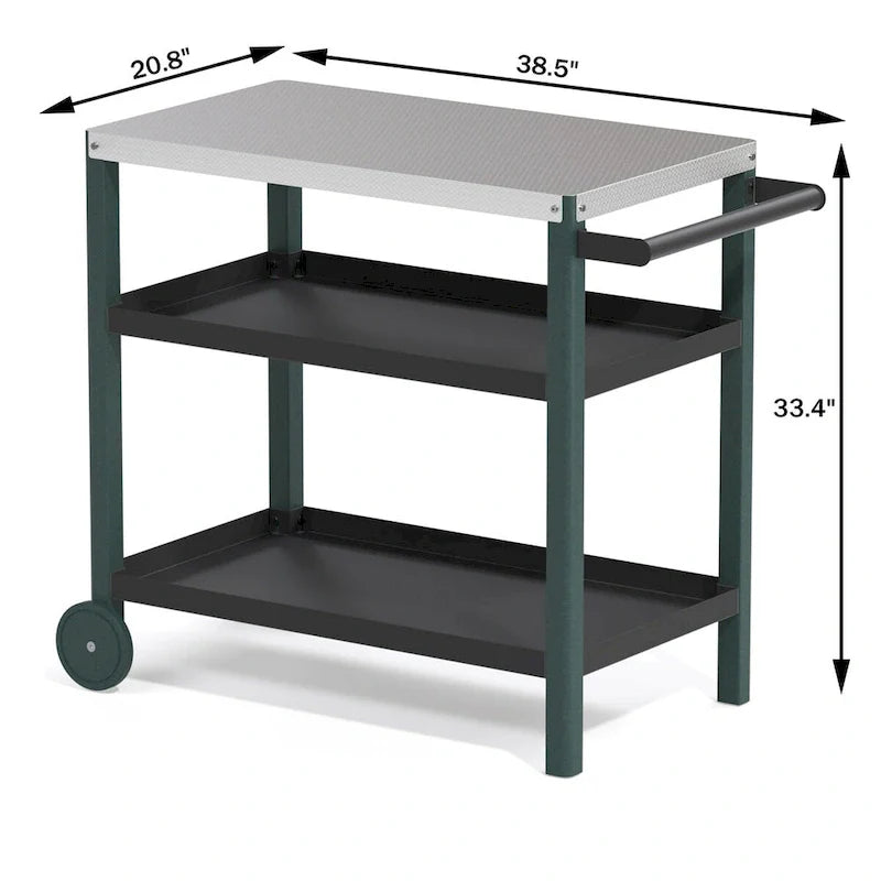 Outdoor Prep Cart with Stainless Steel Top Shelves and Wheels 29