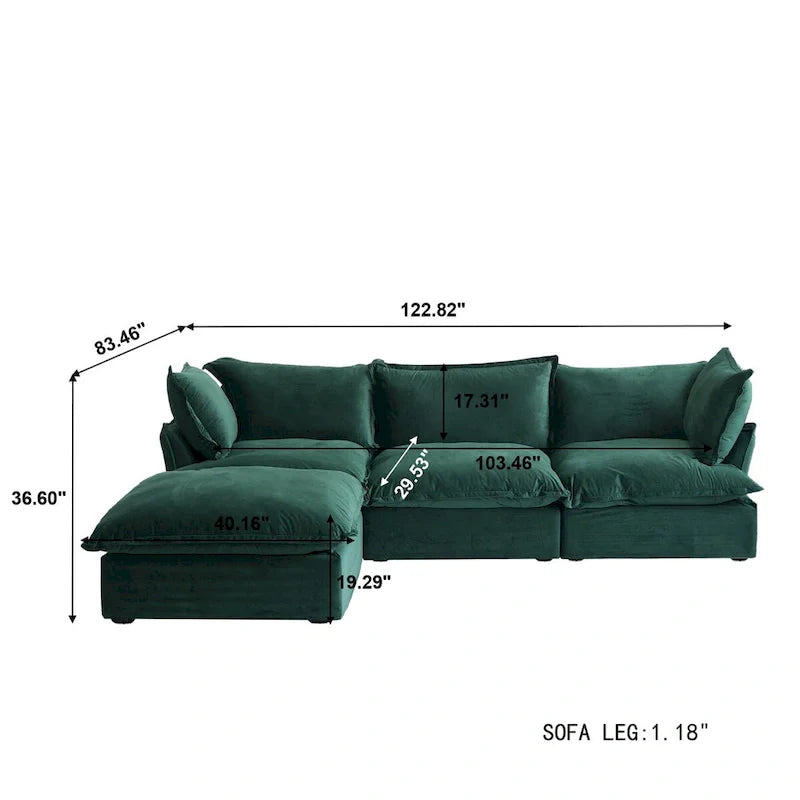 Modern L-Shaped Sectional Sofa with Chaise Ottoman - Deep and Comfortable Modular Design 35