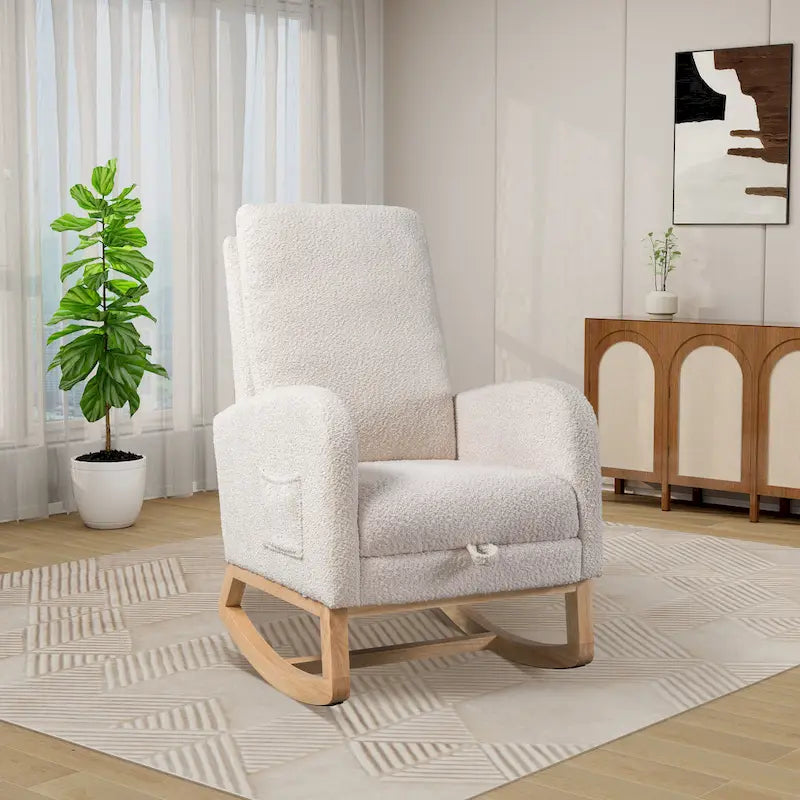 Ergonomic High Back Rocking Chair with Adjustable Footrest 9
