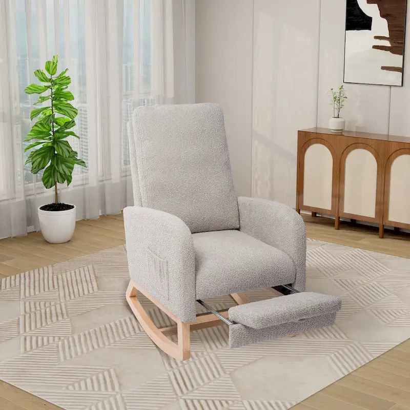 Ergonomic High Back Rocking Chair with Adjustable Footrest 12