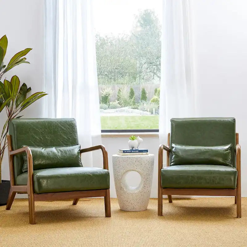 Glitzhome Set of 2 Mid-Century Modern PU Leather Accent Chairs - 30.75H with Cushions (25.75W x 33.75D) 1