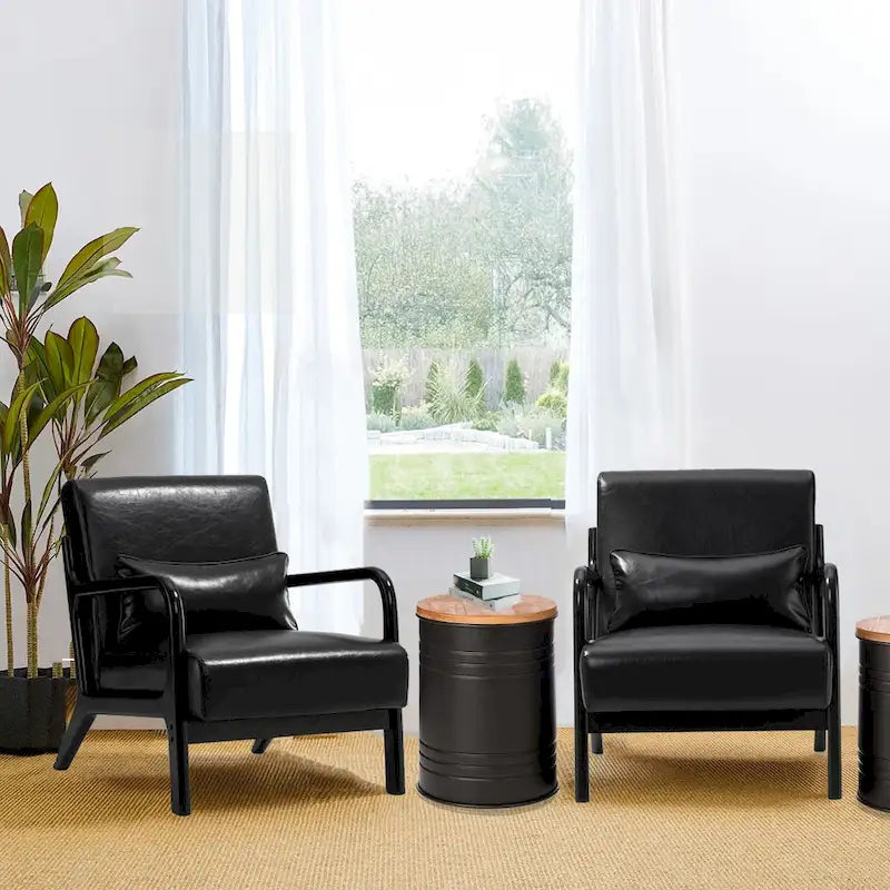 Glitzhome Set of 2 Mid-Century Modern PU Leather Accent Chairs - 30.75H with Cushions (25.75W x 33.75D) 3