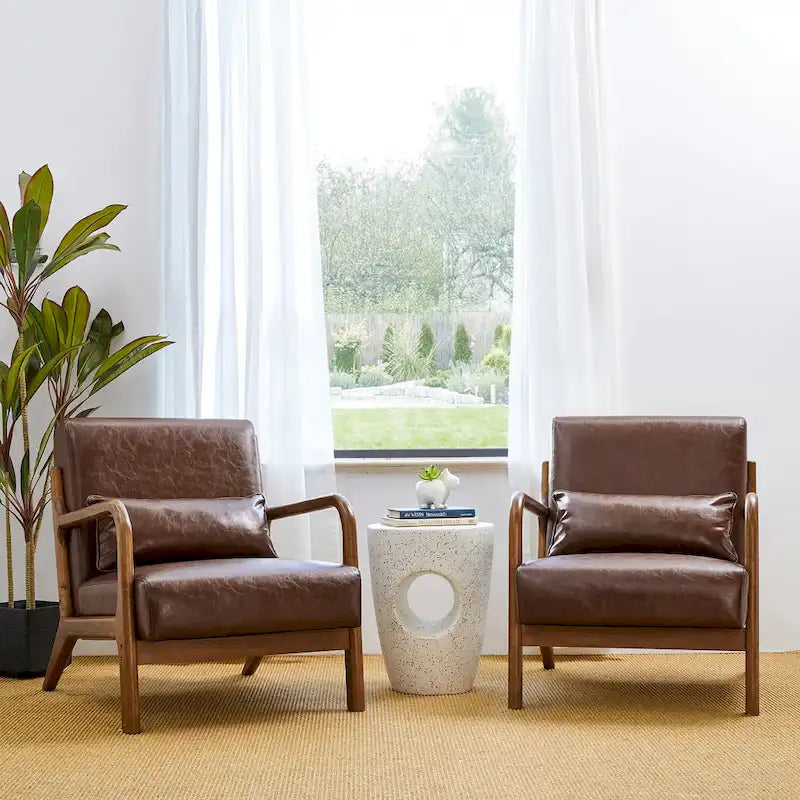 Glitzhome Set of 2 Mid-Century Modern PU Leather Accent Chairs - 30.75H with Cushions (25.75W x 33.75D) 4