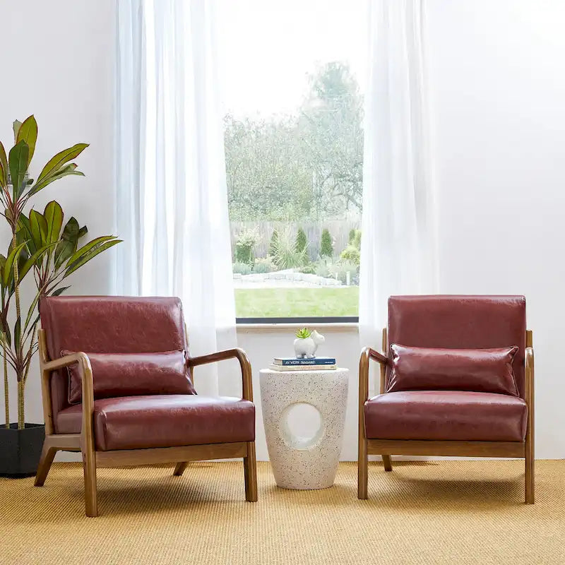 Glitzhome Set of 2 Mid-Century Modern PU Leather Accent Chairs - 30.75H with Cushions (25.75W x 33.75D) 5